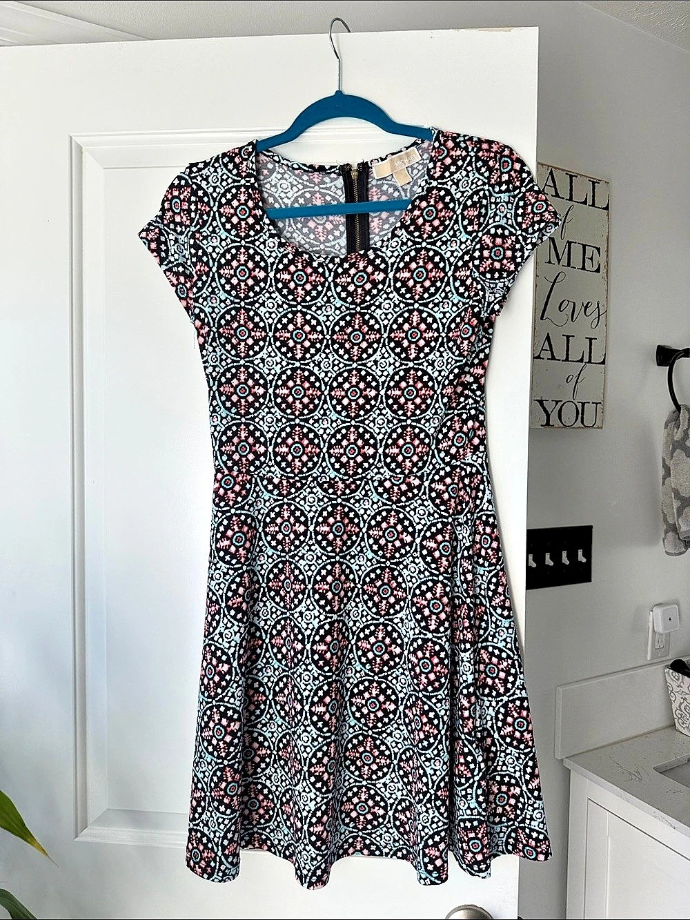 Michael Kors Geometric Mini Dress in Black & Pink Size Small Like New